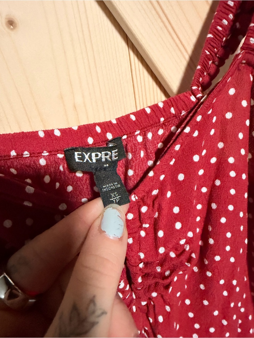 Express Red Polka Dot Ruffle-Strap Tank - Picture 2 of 4